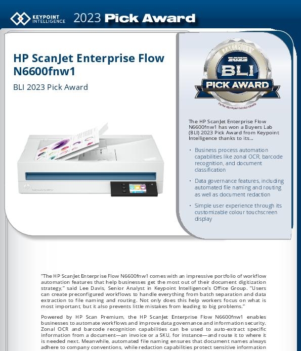 HP ScanJet Enterprise Flow BLI 2023 Pick Award