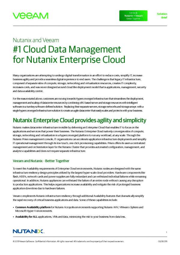 Nutanix and Veeam: #1 Cloud Data Management for Nutanix Enterprise Cloud