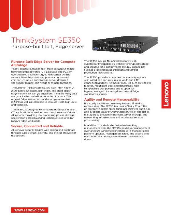 ThinkSystem SE350: Purpose-built IoT, Edge server