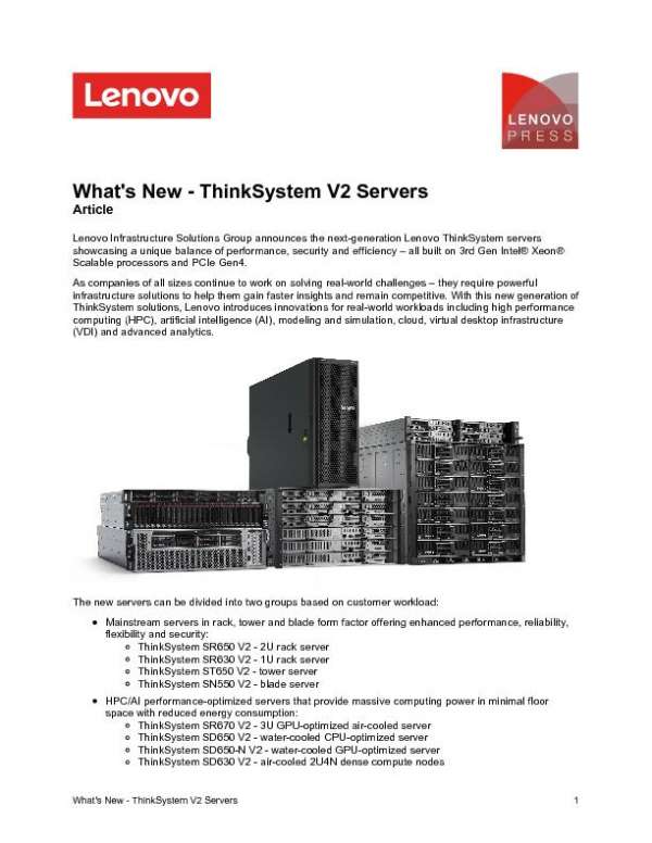 What’s New –  ThinkSystem V2 Servers