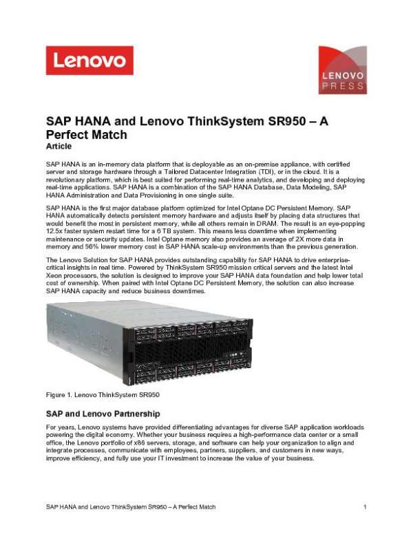 SAP HANA® and Lenovo ThinkSystem SR950 – A Perfect Match 