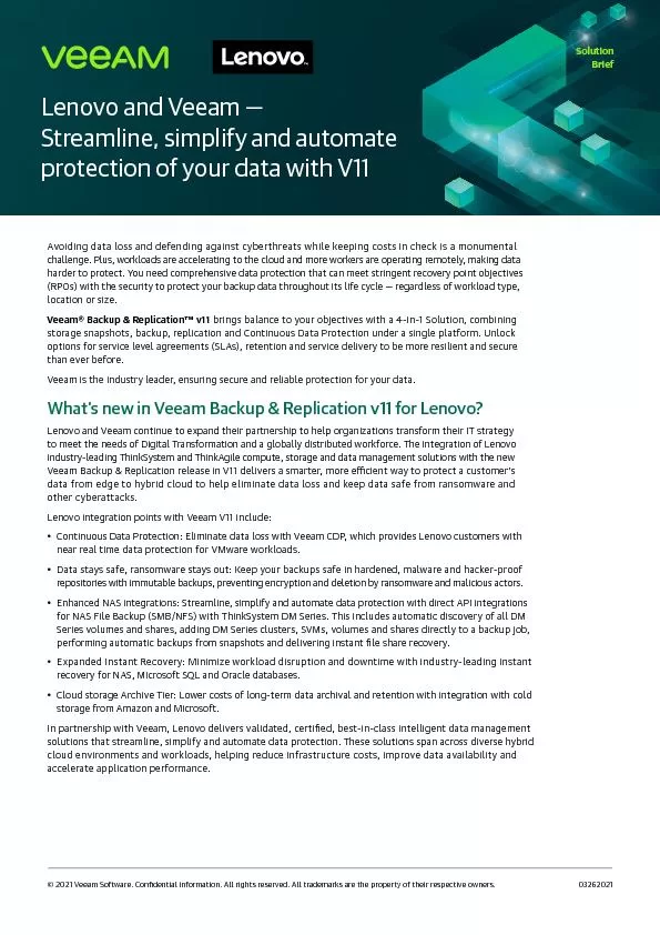 Lenovo and Veeam—Streamline, simplify and automate protection of your data with V11