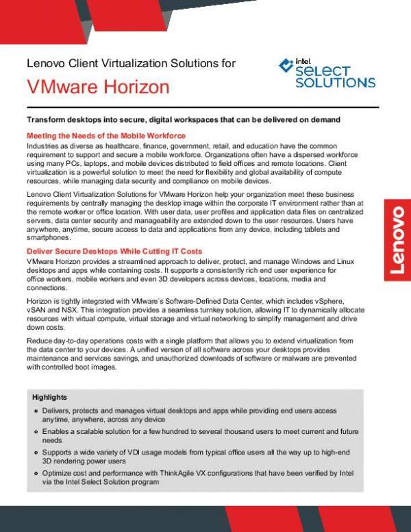 Lenovo Client Virtualization Solutions for VMware
