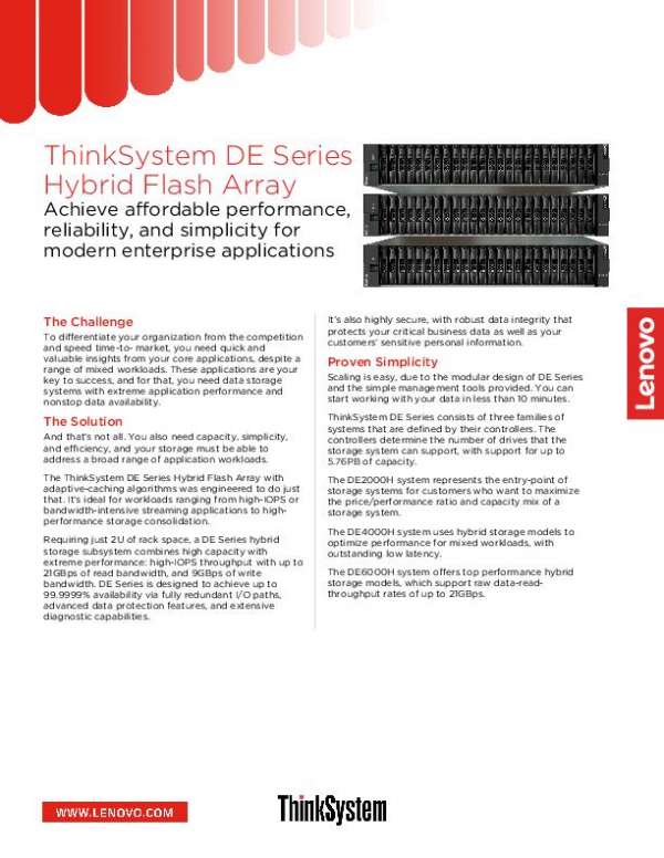 ThinkSystem DE Hybrid Storage Array Datasheet