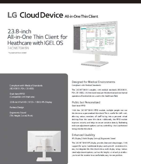 G Cloud Device – 24CN670 All-in-One Thin Client for Healthcare