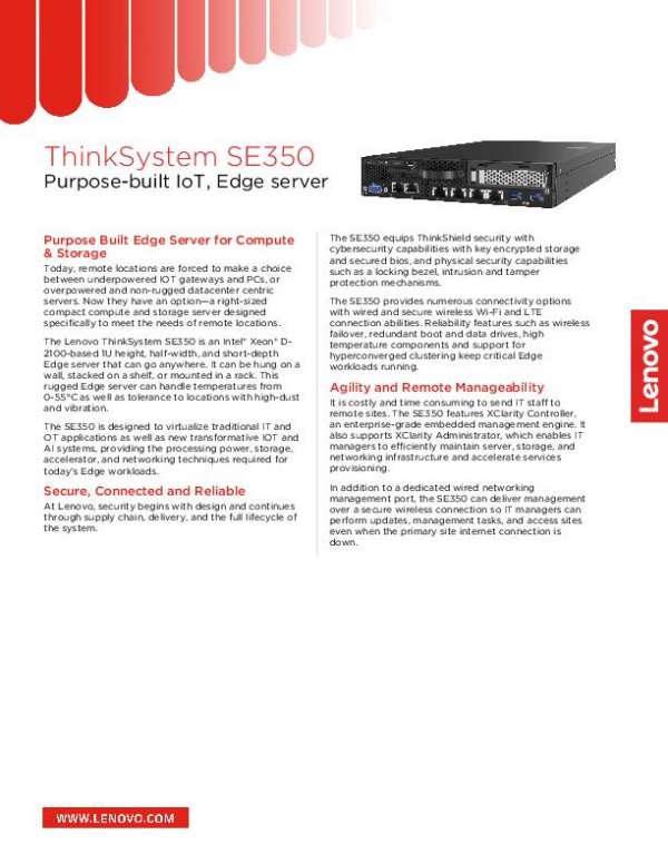 ThinkSystem SE350: Purpose-built IOT, Edge server