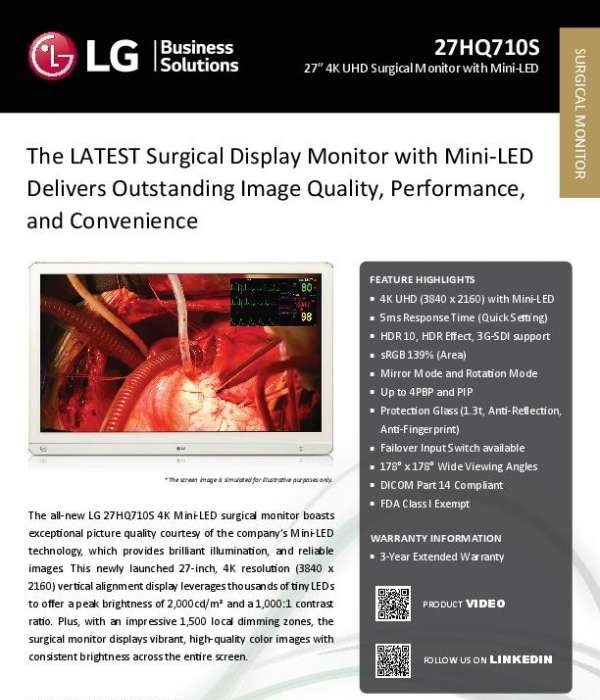 LG Medical Display – 27HQ710S (27″ 4K Surgical Monitor with Mini-LED)
