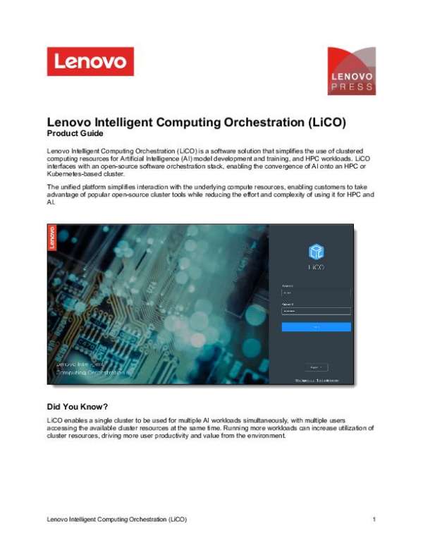 Lenovo Intelligent Computing Orchestration (LiCO) Product Guide