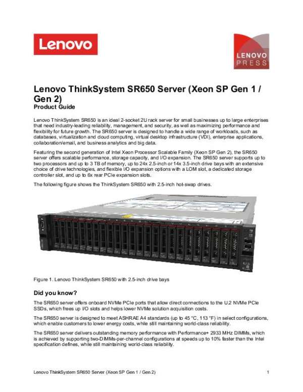 ThinkSystem SR650 Server (Xeon SP Gen 1 / Gen 2)