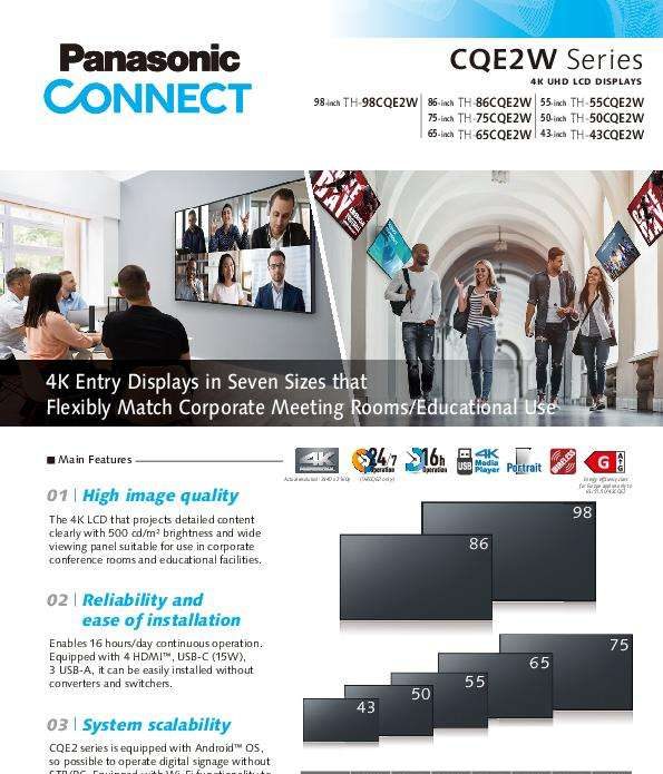 CQE2W Series 4K Entry Displays in Seven Sizes that Flexibly Match Corporate Meeting Rooms/Educational Use