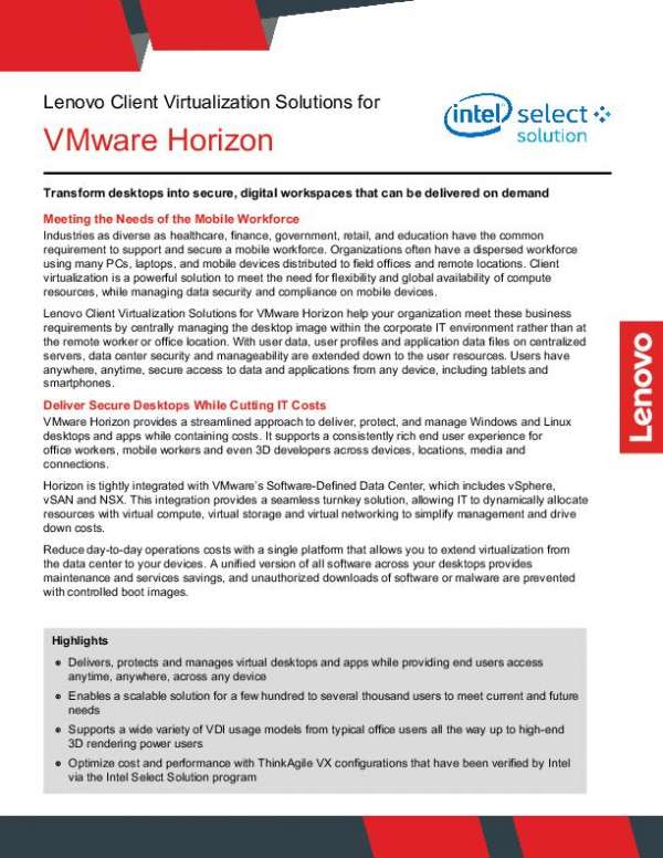 Lenovo Client Virtualization Solutions for VMware Horizon