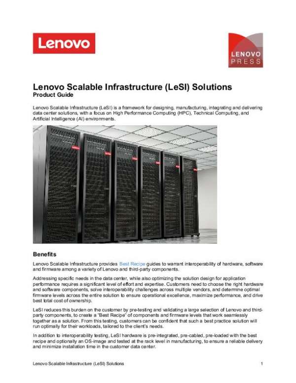 Lenovo Scalable Infrastructure (LeSI) Solutions Product Guide