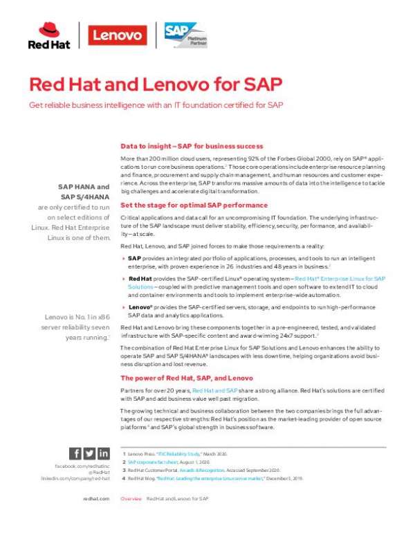 Red Hat and Lenovo for SAP