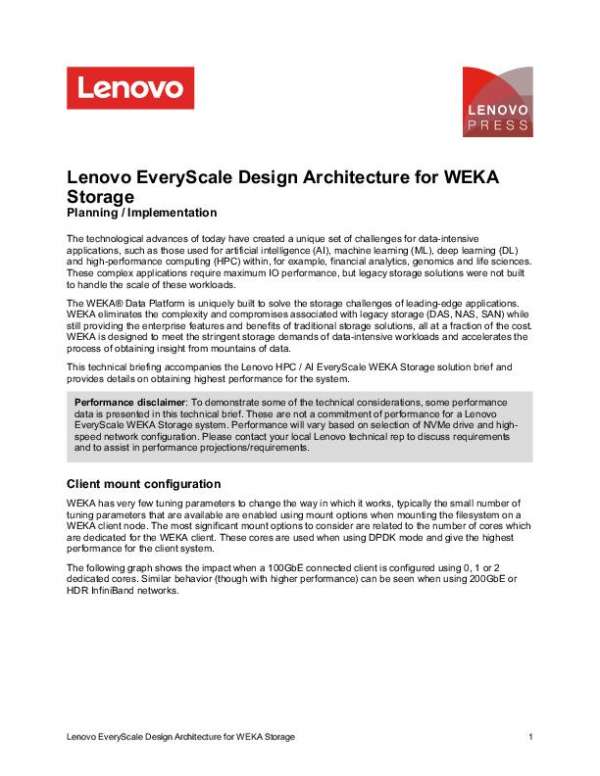 Lenovo EveryScale Design Architecture for WEKA Storage