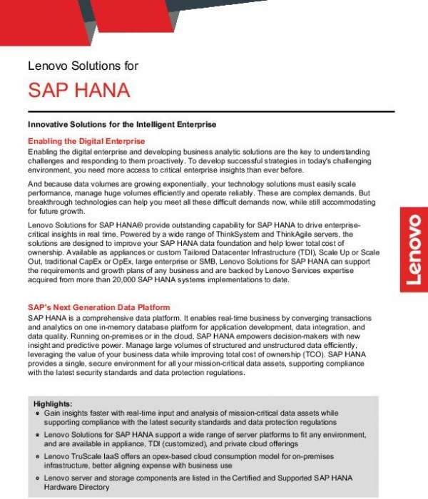 Lenovo Solutions for SAP HANA