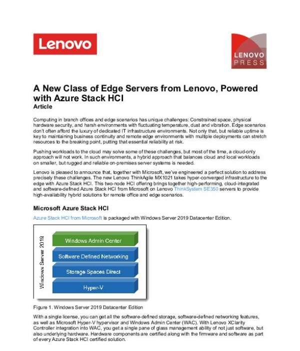 A New Class of Edge Servers from Lenovo, Powered with Azure Stack HCI