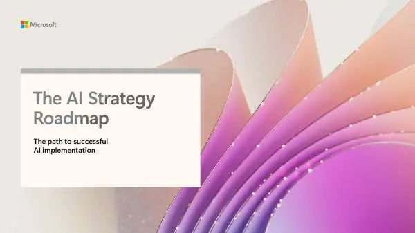 AI Strategy Roadmap graphic promoting Microsoft Copilot and AI implementation.