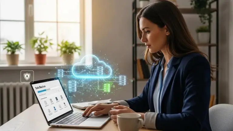 Small business owner exploring data backup solutions for enhanced data protection