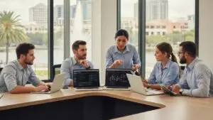 Small business team collaborating with IT support in an Orlando office