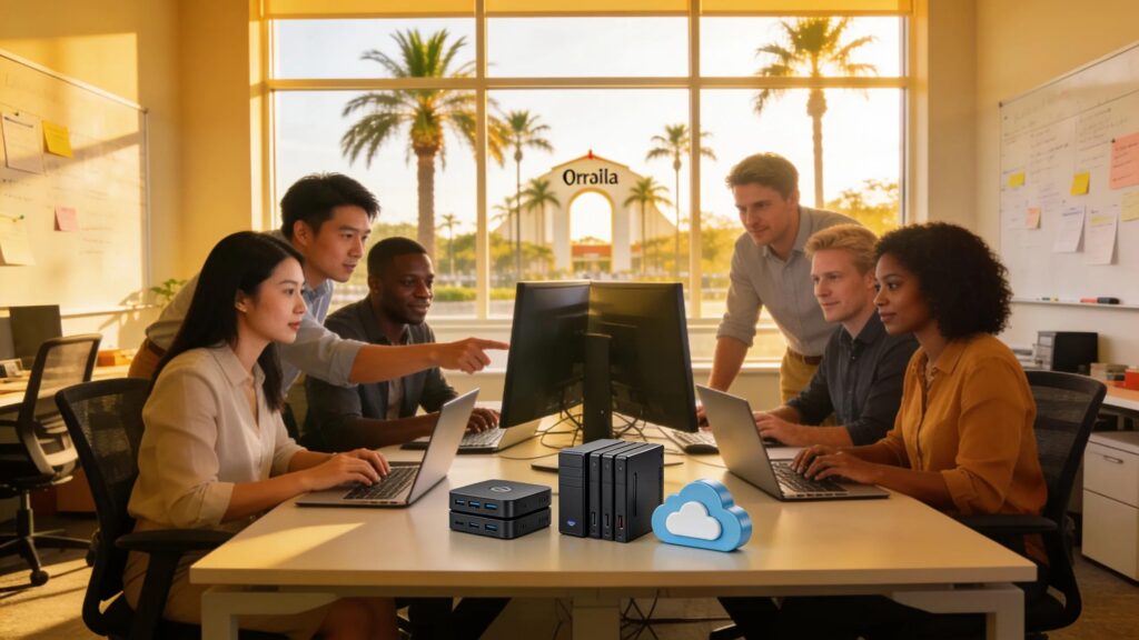 Modern office collaboration scene in Orlando emphasizing backup and disaster recovery services